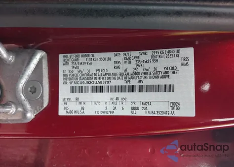 2016 Ford Escape Titanium from USA, damaged, VIN 1FMCU9J92GUA83707